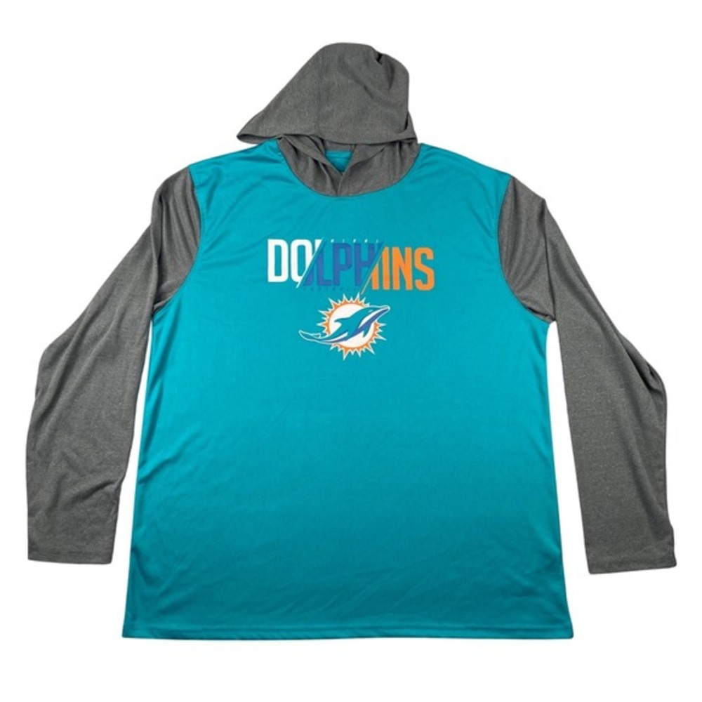 Miami Dolphins NFL Team Apparel Long Sleeve‎ Hooded Shirt Mens XL Turquoise Gray